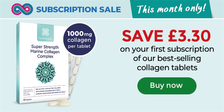 Super Strength Marine Collagen. Save £3.30 on your first subscription of our best-selling collagen tablets. Buy now