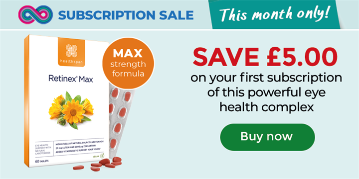 Retinex Max - Save £5.00 on your first subscription of this powerful eye health complex. But now