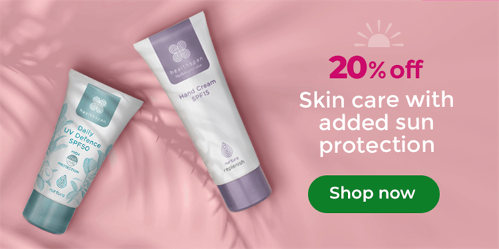 20% off skin care with added sun protection. Shop now