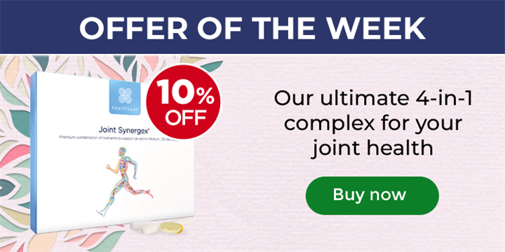 Offer of The Week. 10% off. Joint Synergex. Our ultimate 4-in-1 complex for your joint health. Buy now.