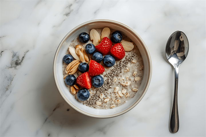 Porridge with nuts, chia and berries