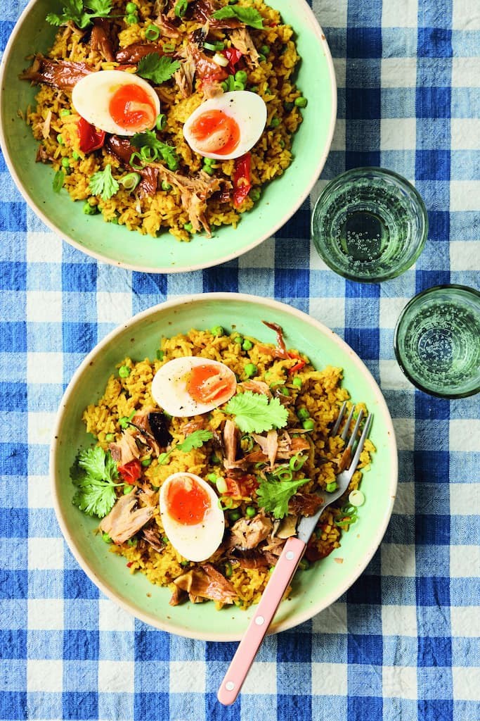 Mackerel kedgeree with peas and brown rice