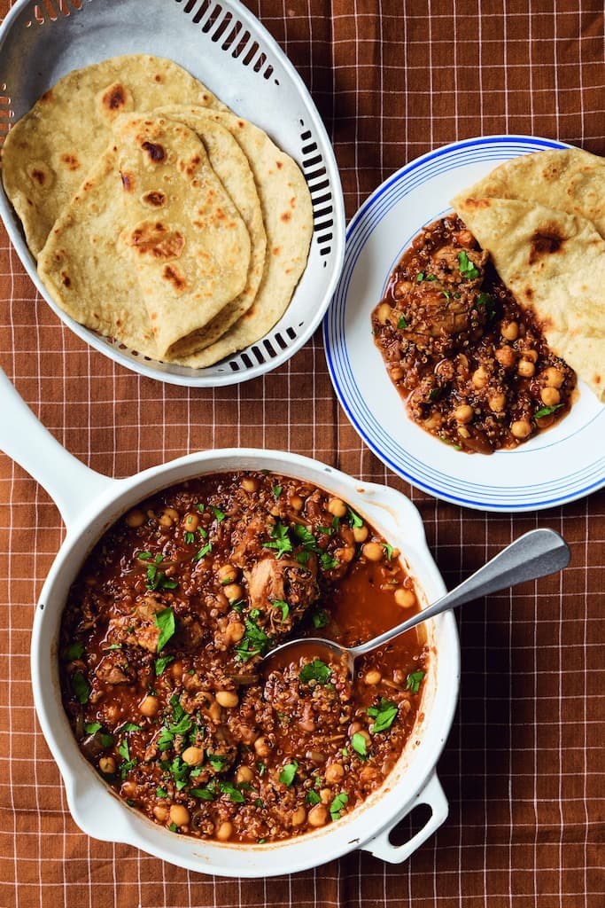 Moroccan chicken and quinoa with tagine flavours and wraps