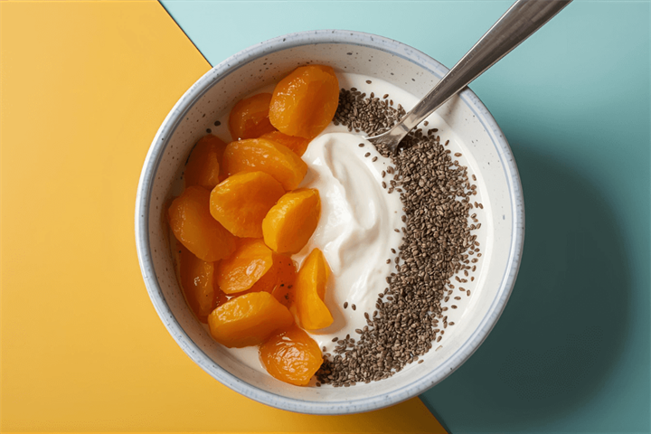 Soya yoghurt with dried apricots and chia seeds