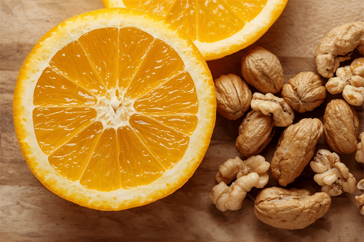 Orange segments with walnuts
