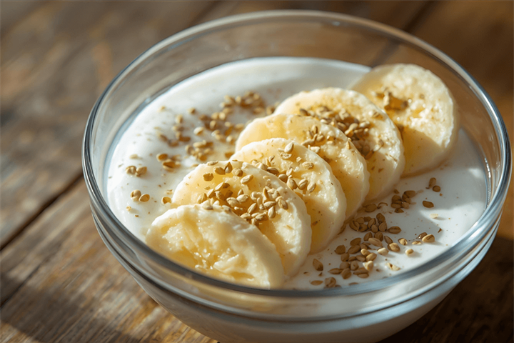 Greek yoghurt with banana and milled flaxseed