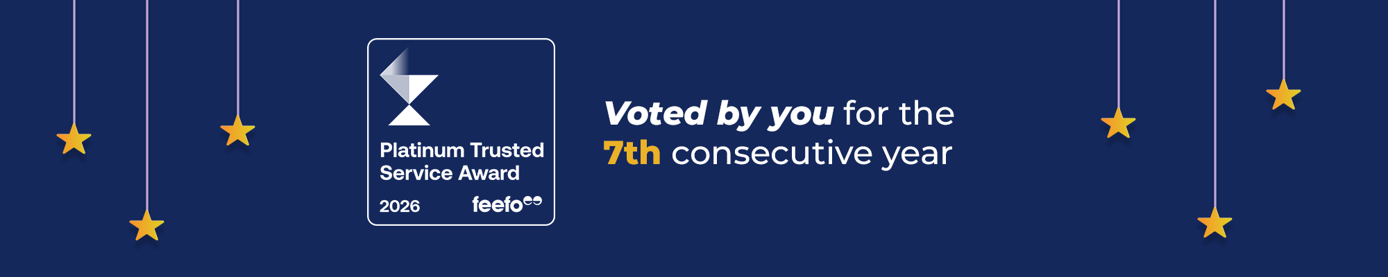 Proud winners of the Feefo Platinum Trusted Service Award 2024 for the fifth consecutive year