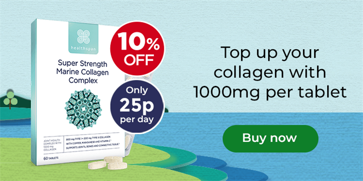 Super Strength Marine Collagen - Top up your collagen with 1000mg per tablet. 10% Off. Only 25p per day. Buy now
