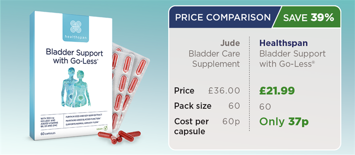 Bladder Support with Go-Less - Save 39%. From just 37p per capsule.