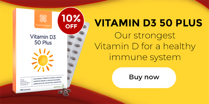 Vitamin D3 50 Plus. Our strongest Vitamin D for a healthy immune system. 10% off. Buy now.