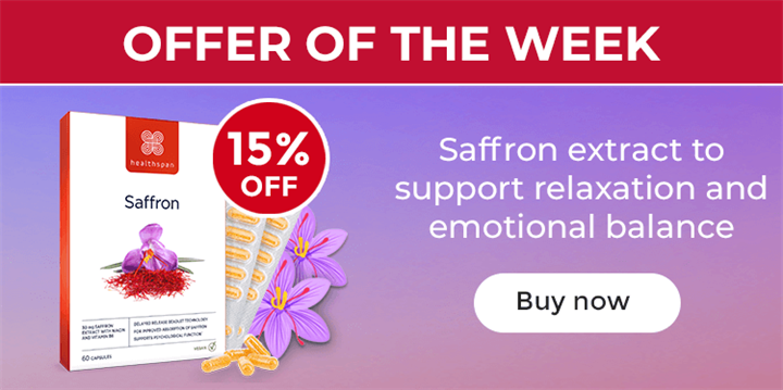 Offer of the Week - Saffron. 15% Off. Saffron extract to support relaxation and emotional balance. Buy now