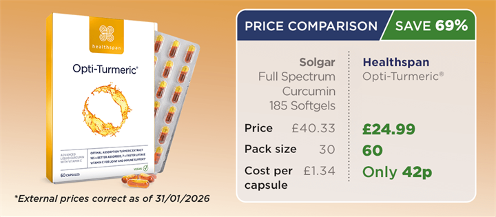 Opti-Turmeric price comparison - Save 70%. From just 37p per capsule.
