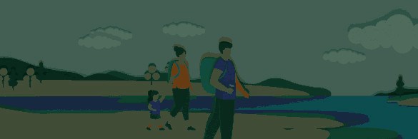 Illustration of a family walking next to a river