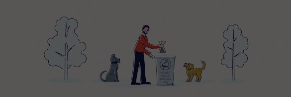 Cartoon of man putting dog waste in bin
