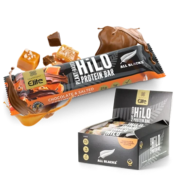 Elite All Blacks Plant-Based HiLO Protein Bar - Chocolate and Salted Caramel Flavour