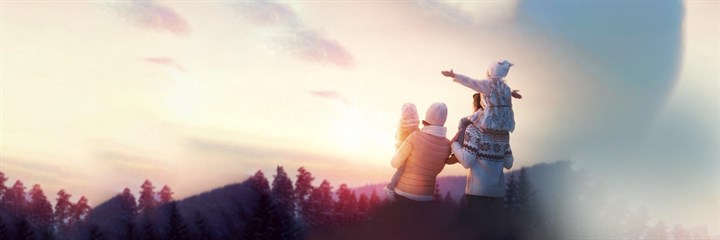 A family looking at a sunset