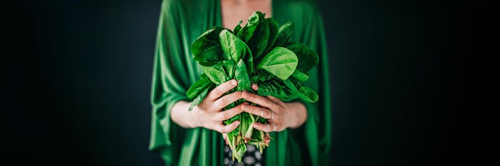 Woman holding bunch of spinach