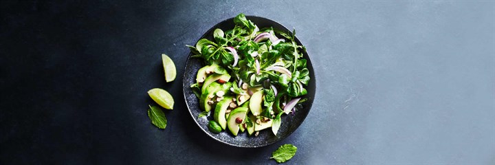 Avocado and toasted hazelnuts with lentil sprouts