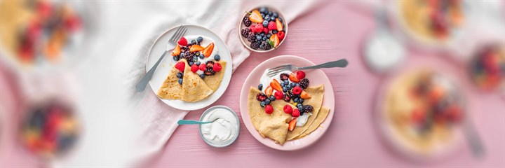 Buckwheat crepes with Greek yoghurt and summer fruits