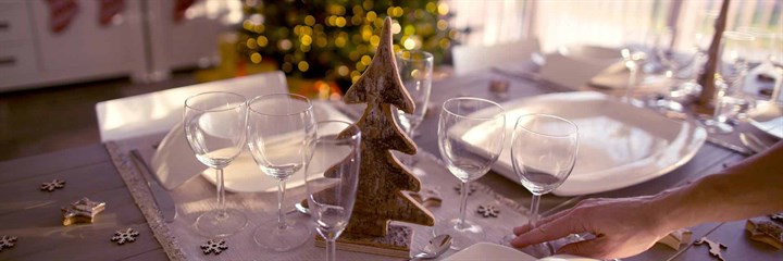 Table laid for Christmas dinner