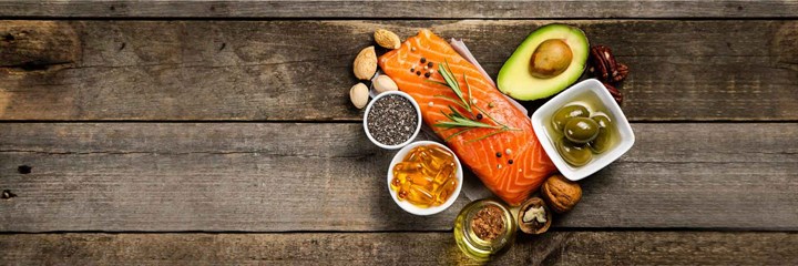 Omega 3 foods on wooden table