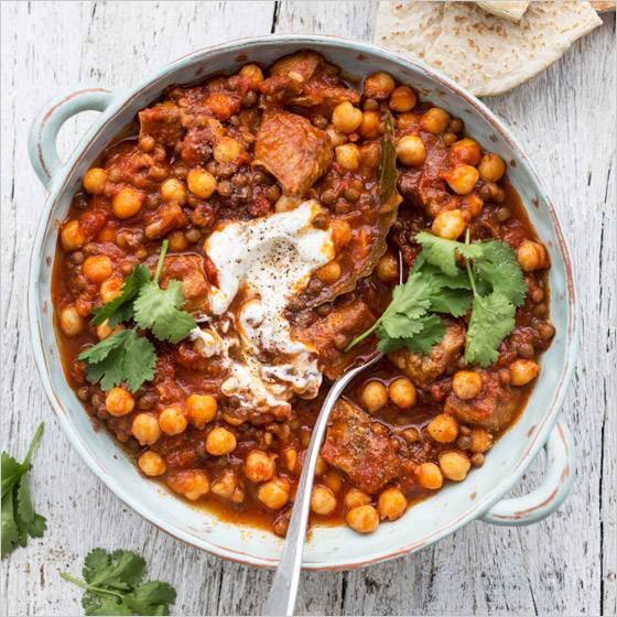 Lamb harira: lamb, chickpea and lentil stew