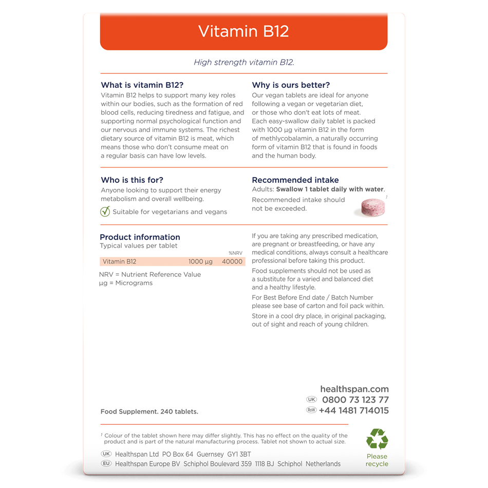 B12 Vitamin | B12 Tablets & Supplements | Healthspan