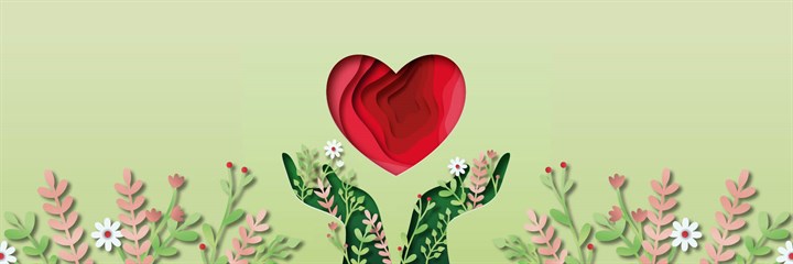 Illustration of two hands made of flowers holding a heart