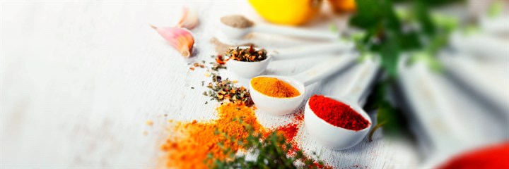 Colourful spices in bowls